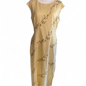 Yellow Floral Maxi Dress with Delicate Vine Embroidery